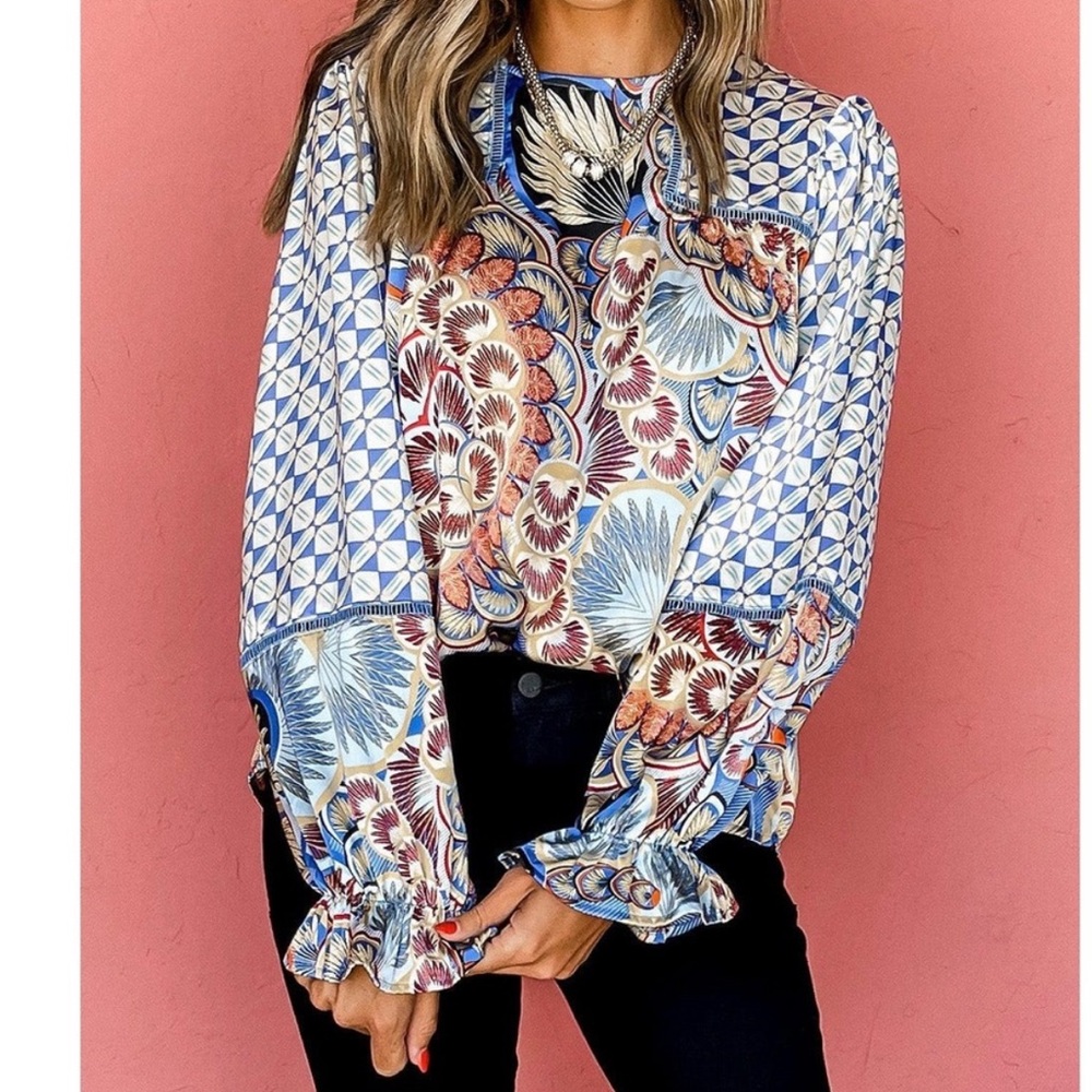 Fate Women’s Multicolor Patchwork Boho Floral Blo… - image 1